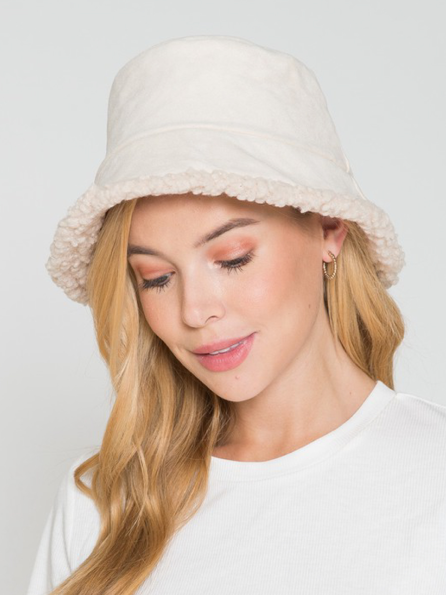 suede sherpa bucket hat