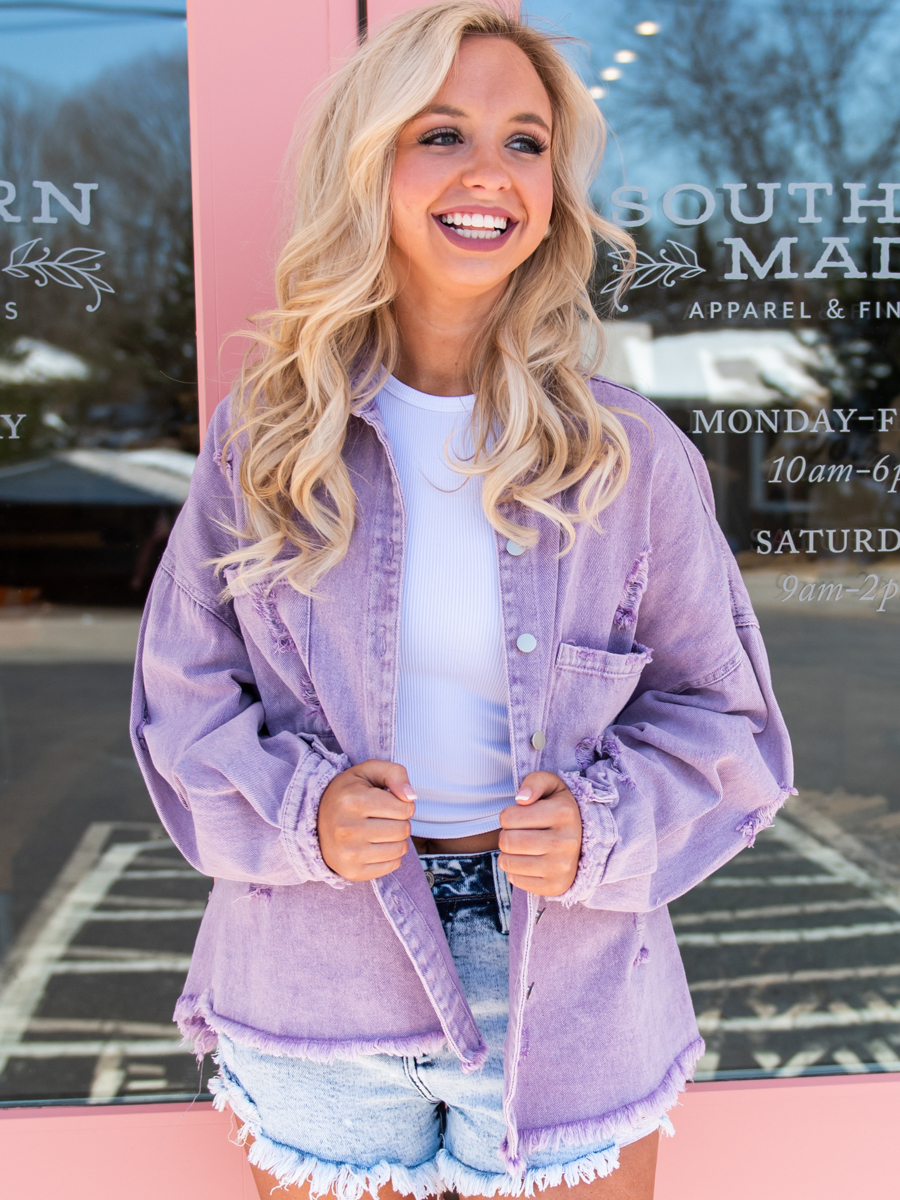 Distressed Denim Shacket  Southern Made Apparel & Fine Gifts
