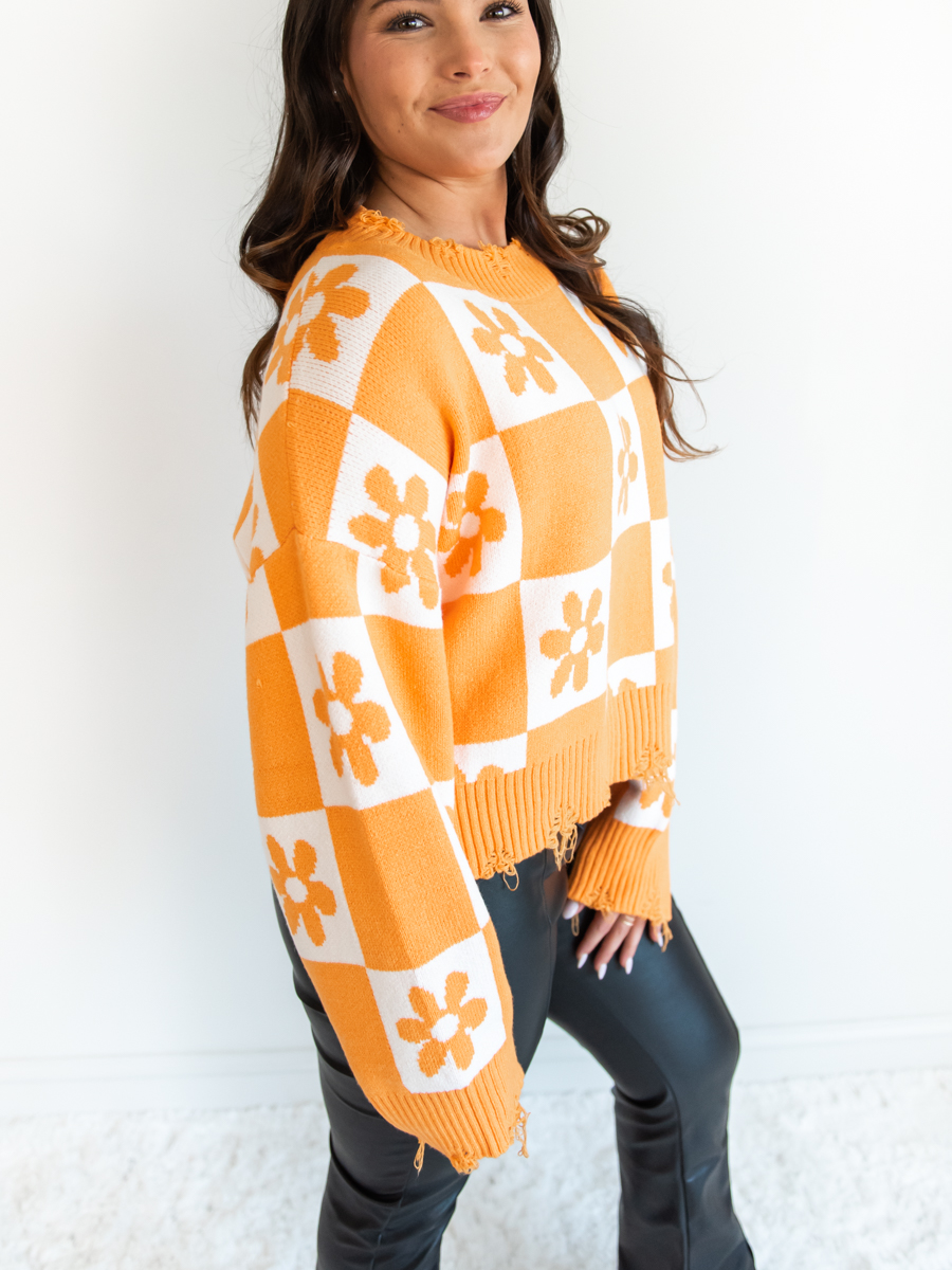 Orange Checkerboard Sweater | Southern Made Apparel