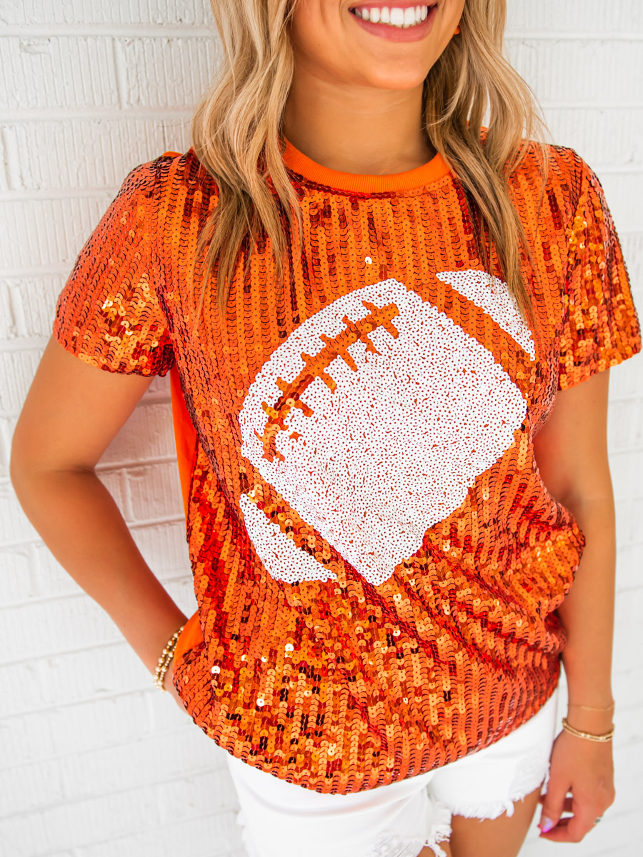 Orange & White Sequin Football Shirt Dress - TN Vols Gameday