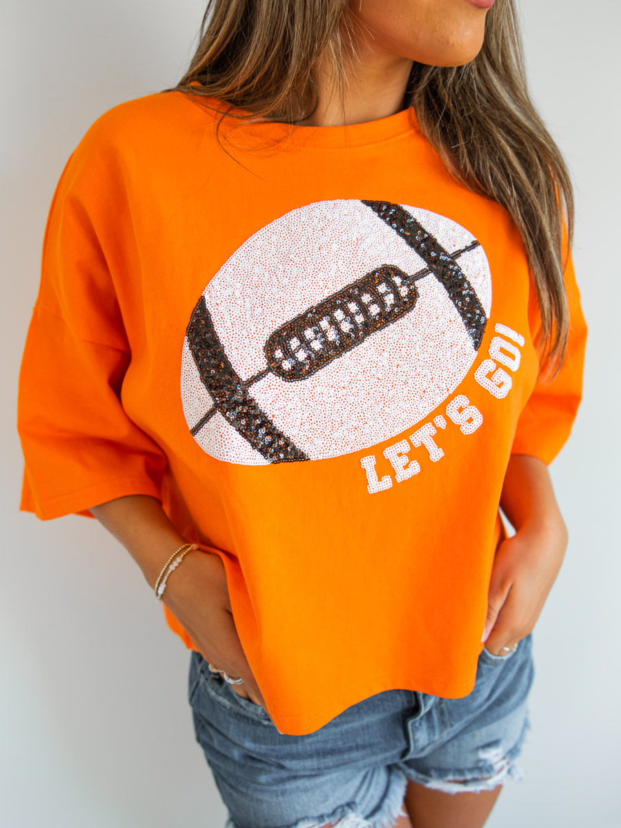 Let's Go! Football Sequin Cropped T-Shirt