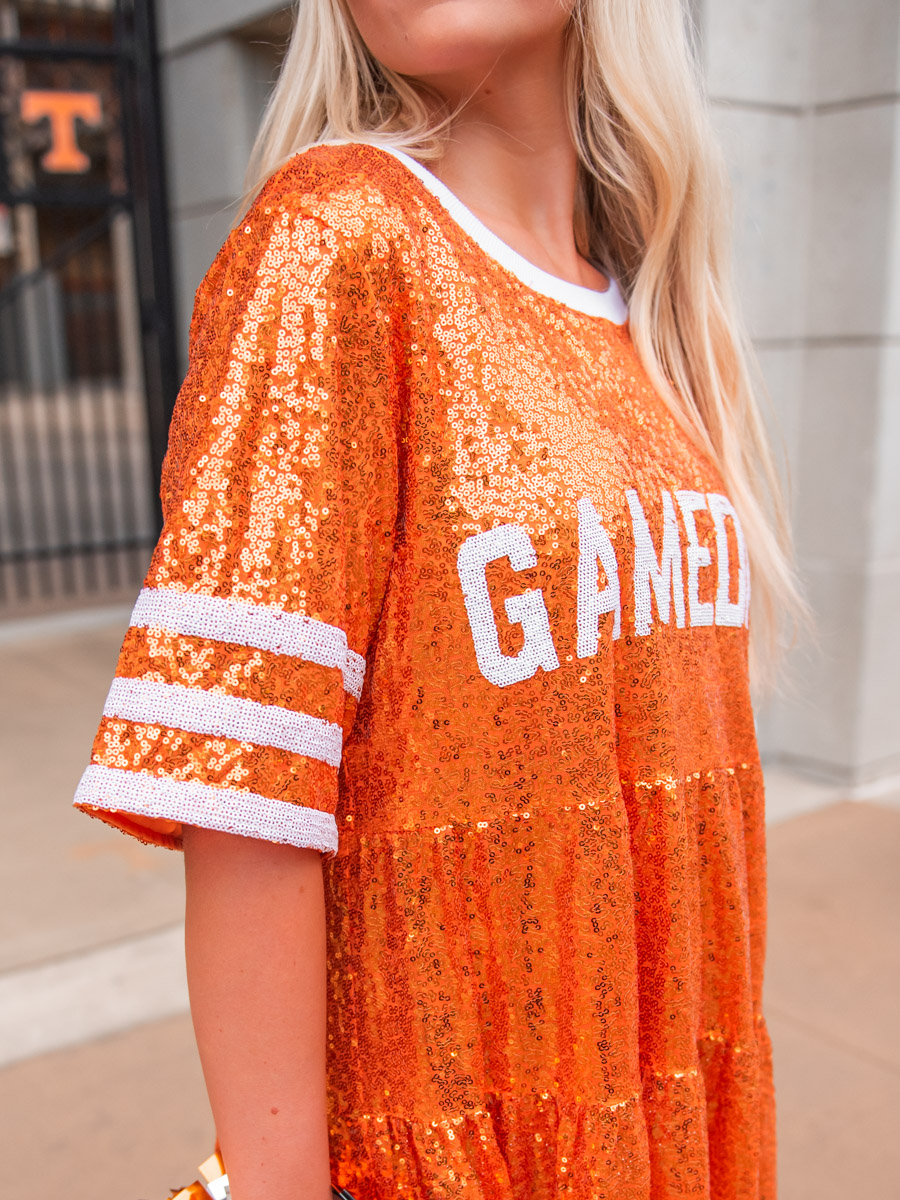 Blue Game Day Football Sequin Shirt Dress