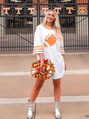 Orange & White Sequin Football Shirt Dress - TN Vols Gameday